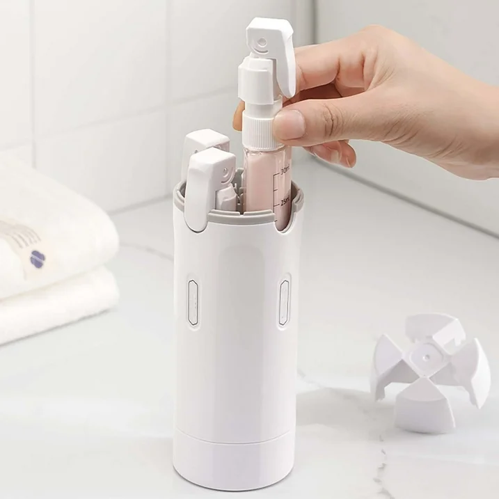 4 in 1 Travel Dispenser Bottle, 4 Pack 30ML Refillable Travel Formula Dispenser Bottles Pump, for Toiletries, with Scale Label Shampoo Lotion Conditioner Cream Storage