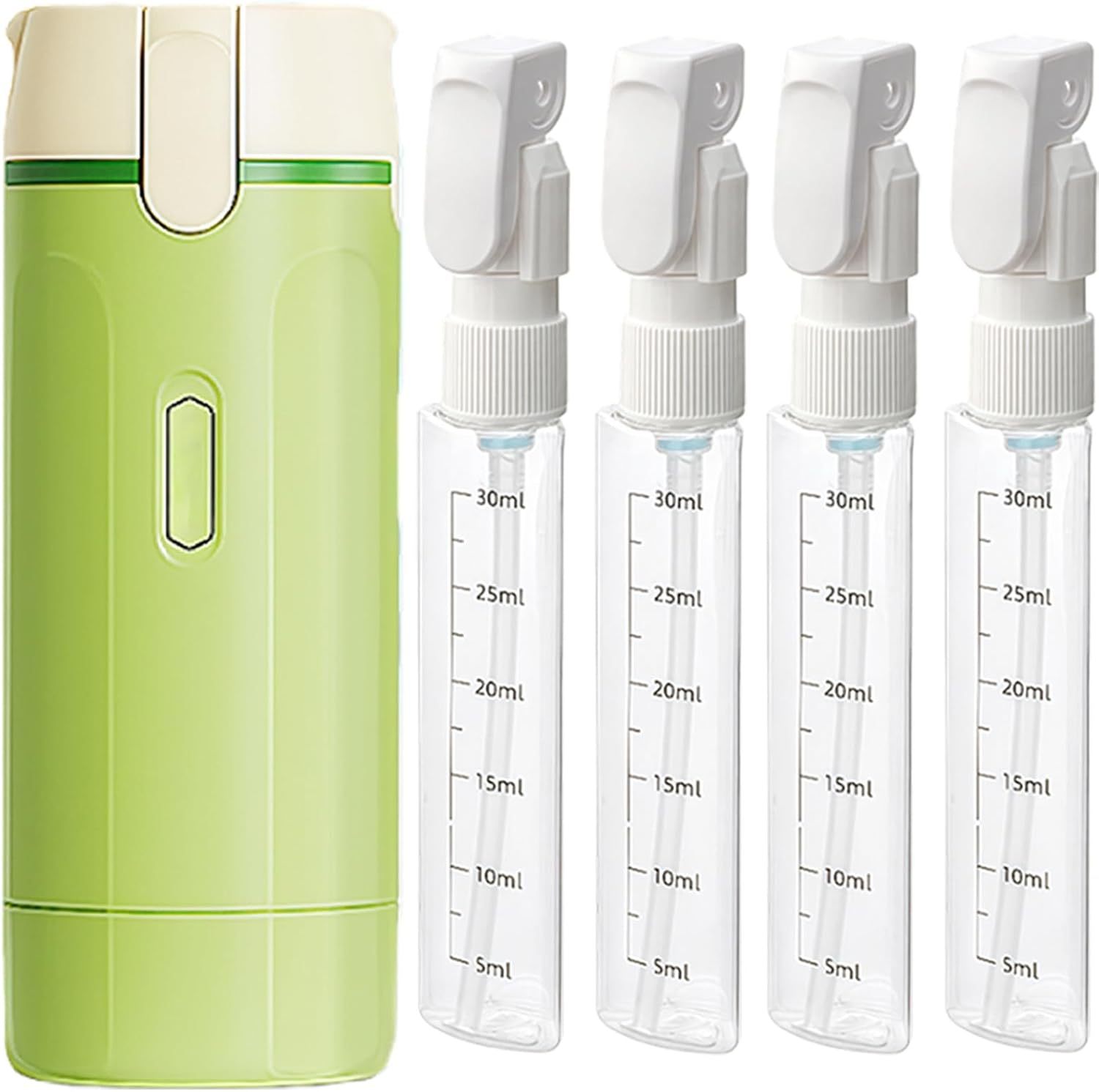 4 in 1 Travel Dispenser Bottle, 4 Pack 30ML Refillable Travel Formula Dispenser Bottles Pump, for Toiletries, with Scale Label Shampoo Lotion Conditioner Cream Storage
