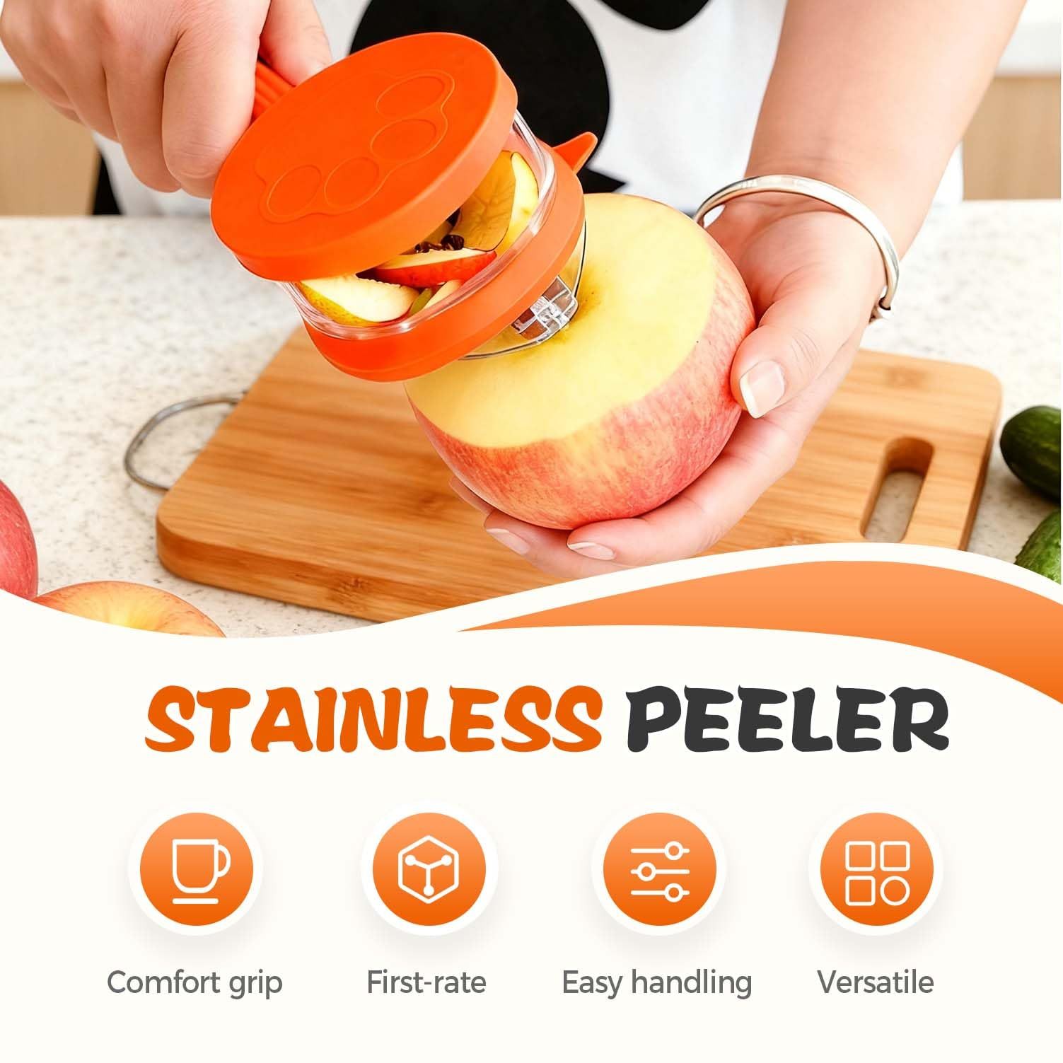 2026 Upgrade Double-Sided Stainless Steel Fruit & Vegetable Peeler with Storage Box & Catcher Bucket - Multi-Function Kitchen Peeler, Ergonomic & Efficient