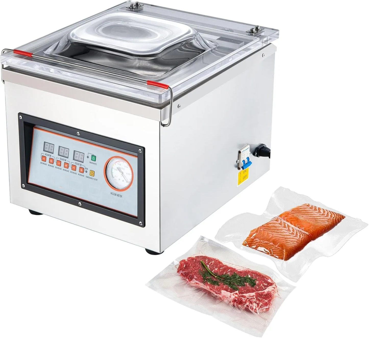  Chamber Vacuum Sealer, 320W Sealing Power, Vacuum Packing Machine for Wet Foods, Meats, Marinades and More, Compact Size with 12.6 in Sealing Length, Applied in Home Kitchen and Commercial Use