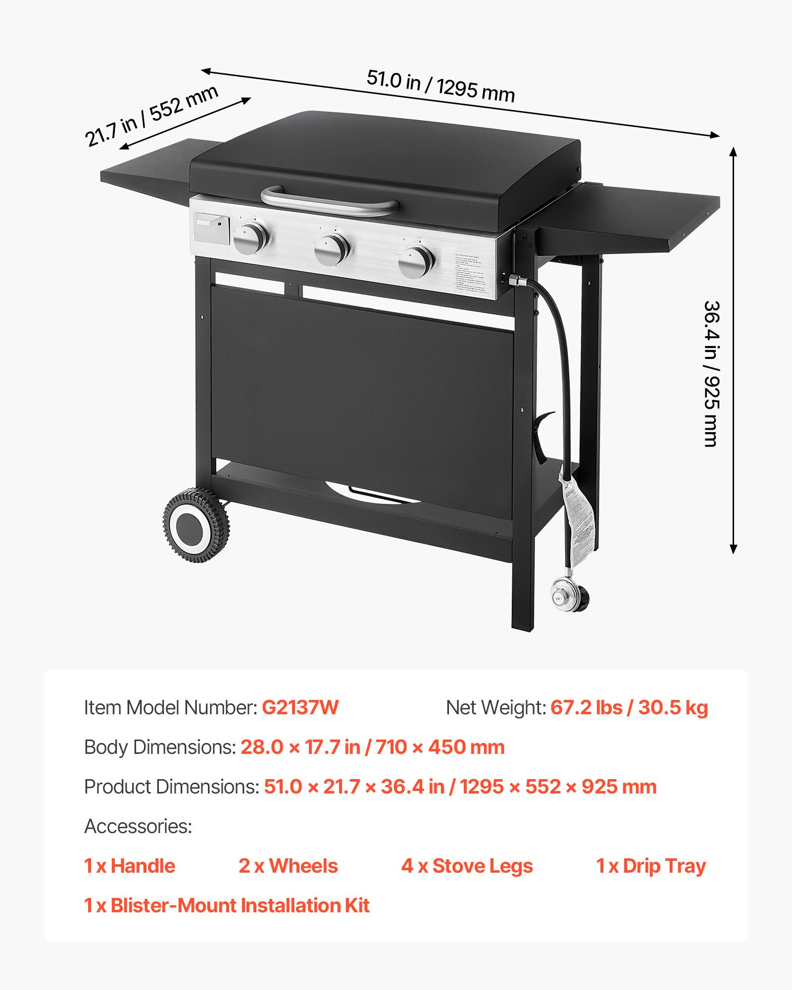 ⚡️Factory wholesale promotion 80% OFF⚡️ Gas Griddle, 3-Burner Flat Top Grill, Propane Griddle with Wheels