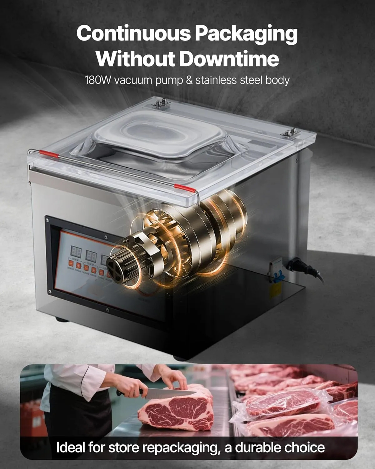  Chamber Vacuum Sealer, 320W Sealing Power, Vacuum Packing Machine for Wet Foods, Meats, Marinades and More, Compact Size with 12.6 in Sealing Length, Applied in Home Kitchen and Commercial Use