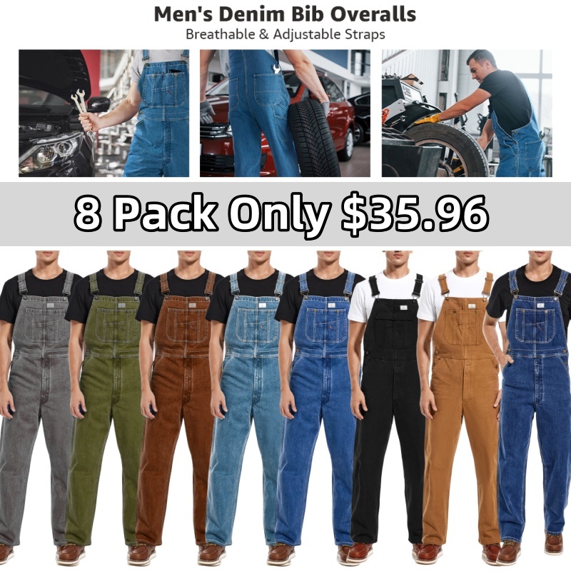 🔥Flash Sale🔥Men's Denim Bib Overalls, Workwear with Adjustable Straps and Convenient Tool Pockets