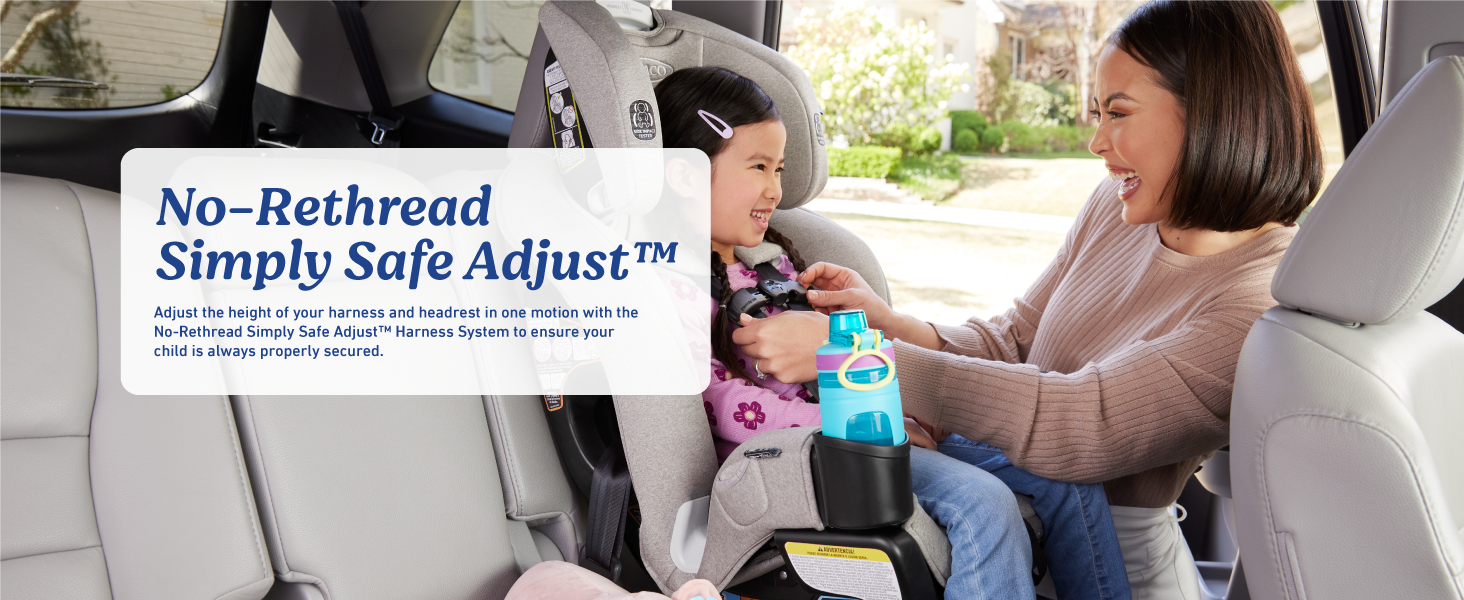 无需重新穿线，安全可靠，可调节安全带高度，头枕轻松调节，安全可靠，始终确保婴儿和幼儿的安全