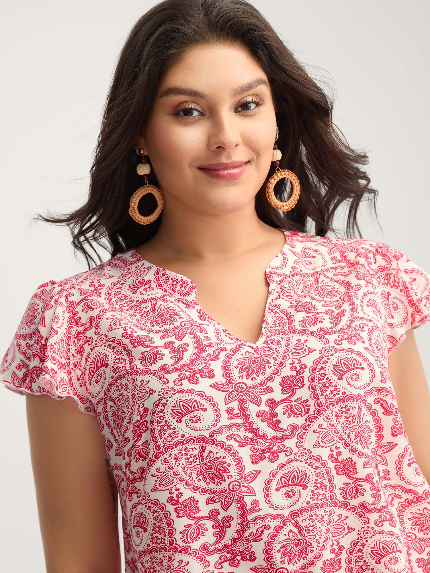 Paisley Print Notched Collar Blouse