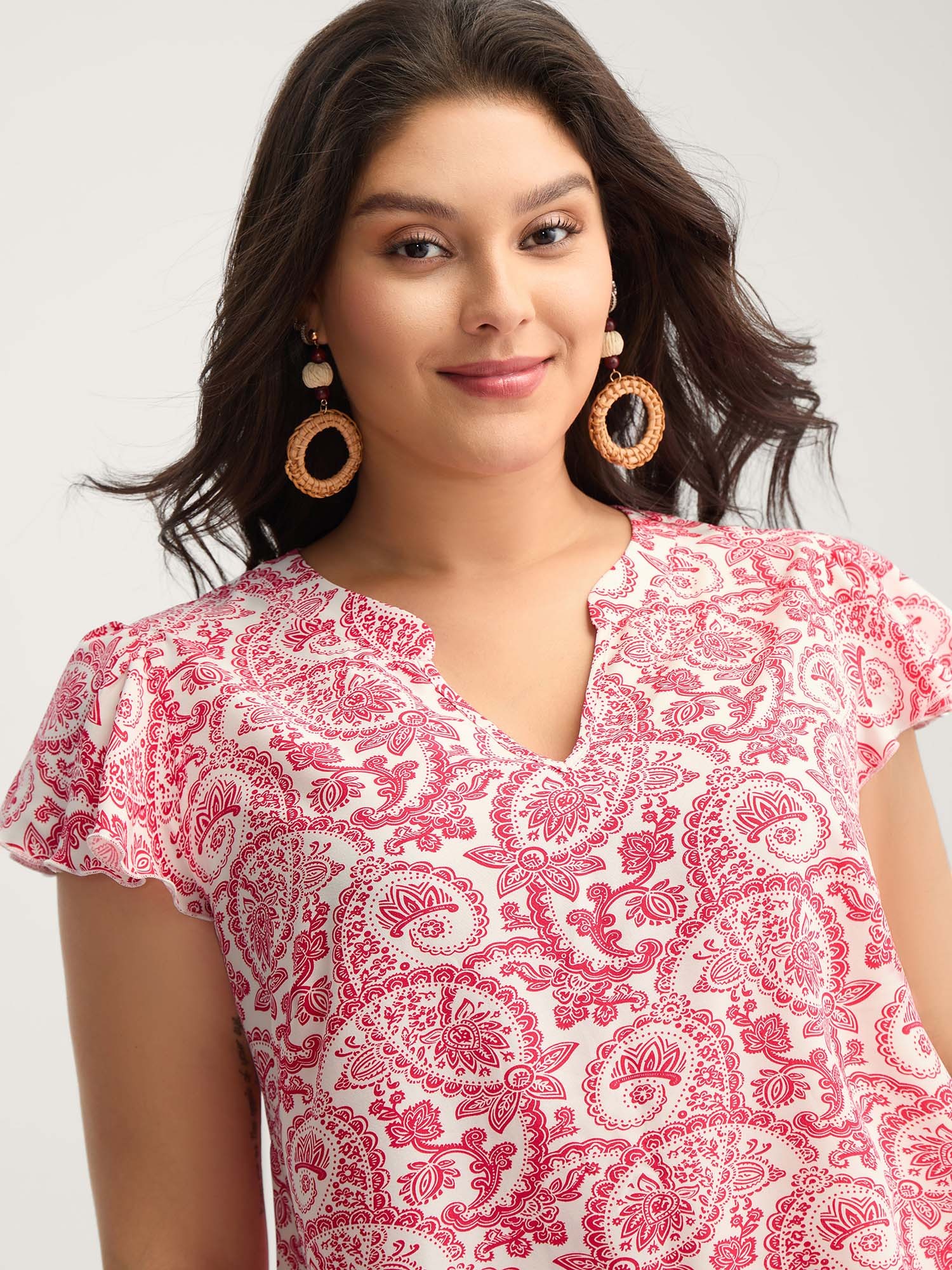 Paisley Print Notched Collar Blouse