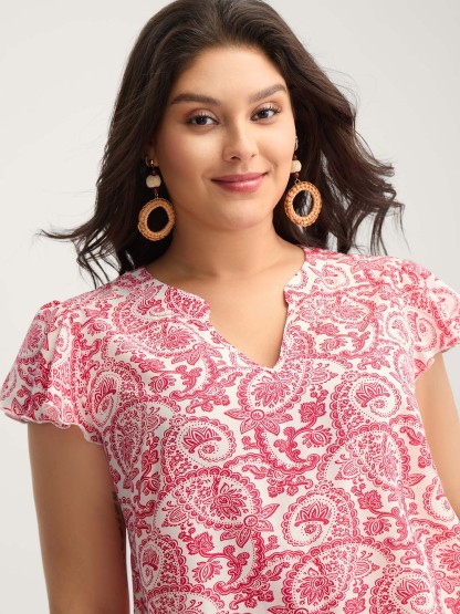 Paisley Print Notched Collar Blouse