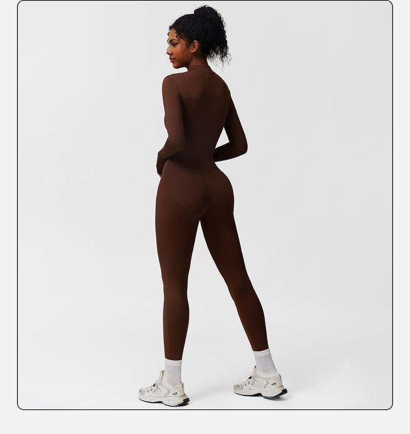 Women's Solid Zip-Up Skiing Jumpsuit by MFVIM - Casual Sporty Long-Sleeve Jumpsuit for Skiing and Cycling, Ladies' Activewear for Fall and Winter Workout Gym Clothing