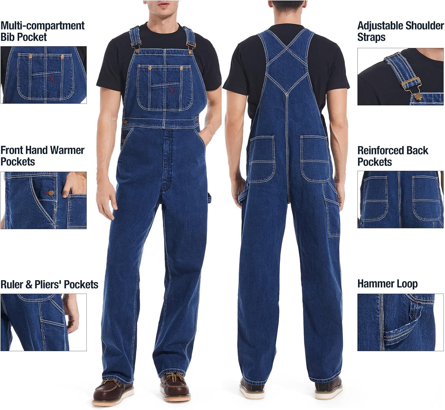 🔥Flash Sale🔥Men's Denim Bib Overalls, Workwear with Adjustable Straps and Convenient Tool Pockets