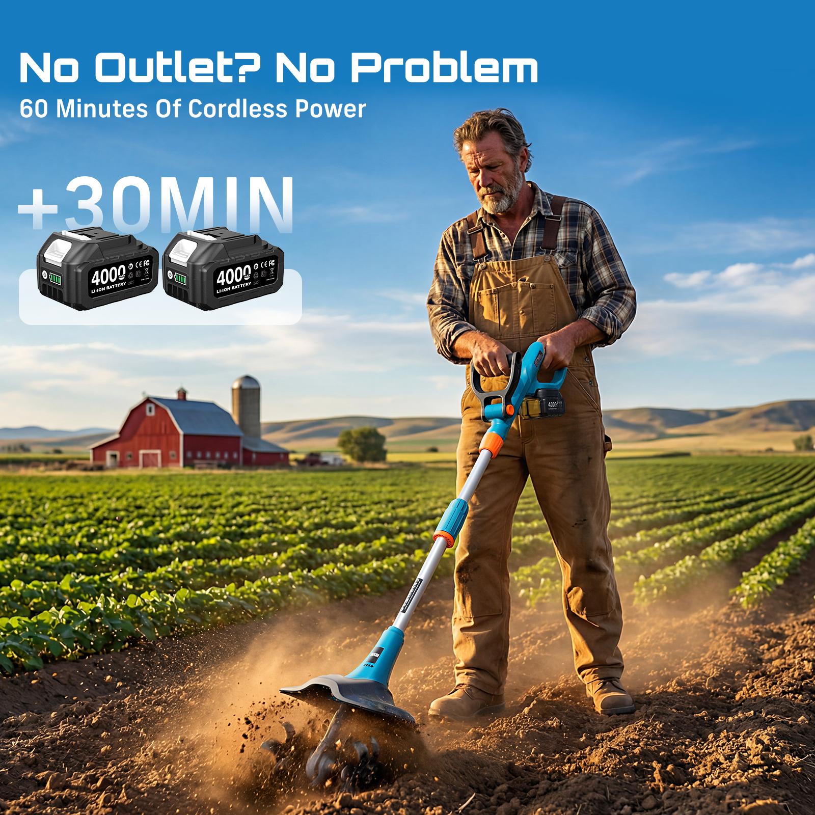 🔥Flash sale-Save Up To 80%🔥Electric Tiller for Gardening, 360 RPM Rototiller Cordless Cultivator