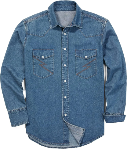 🔥 Limited-Time Deal – Save Up To 80% !🔥Men's Long Sleeve Stone-Washed and Pre-Washed Denim Work Shirt