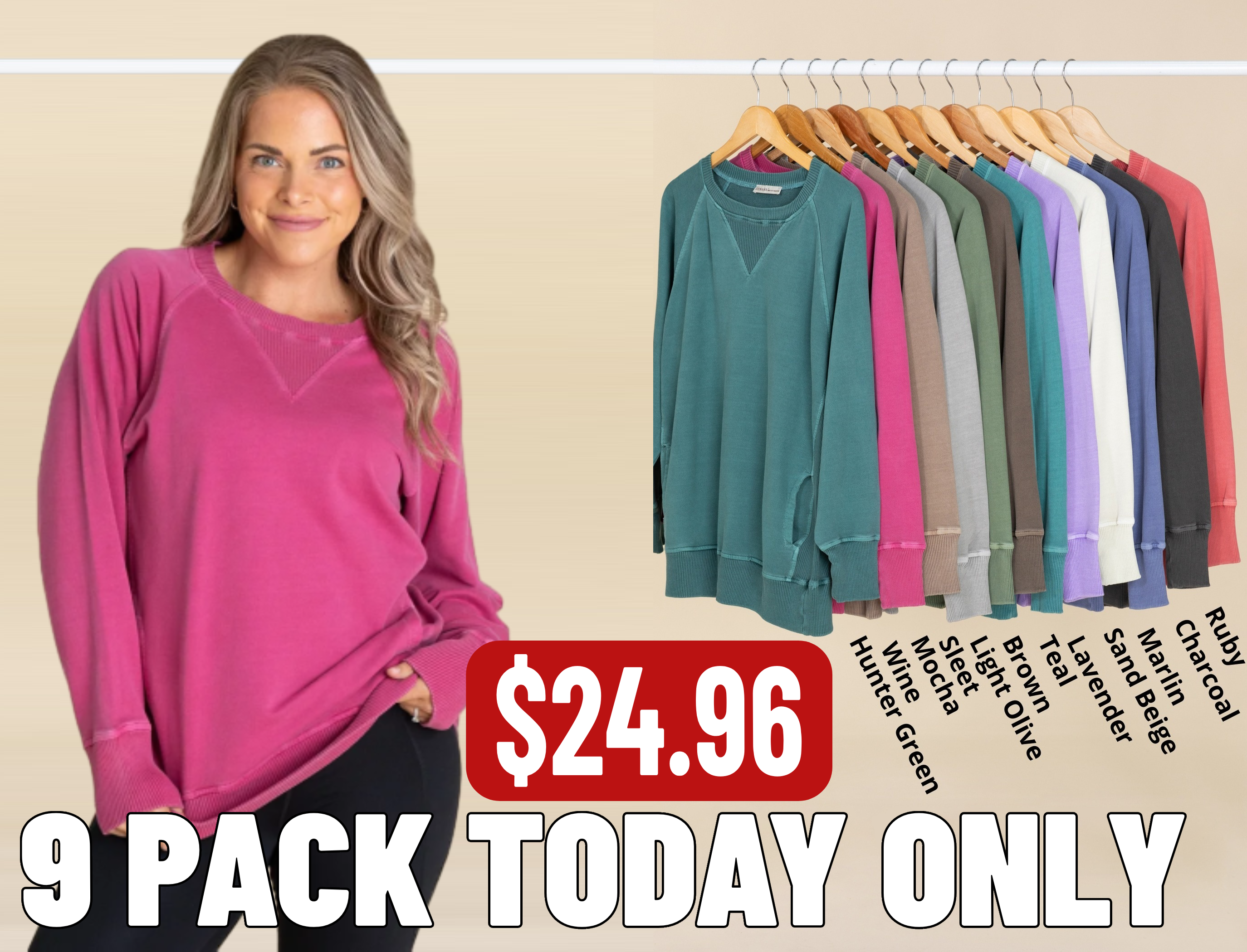 ⚠️FINAL PROMO💝12 Pairs for $25.89!🔥Pigment Dyed Sweatshirt With Pockets