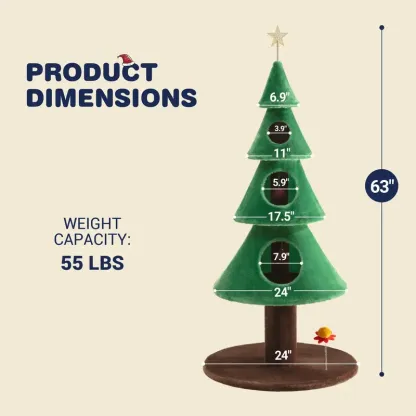 Spring Sale💥Christmas Tree Cat Tower with Ornament Balls & Cozy Condo