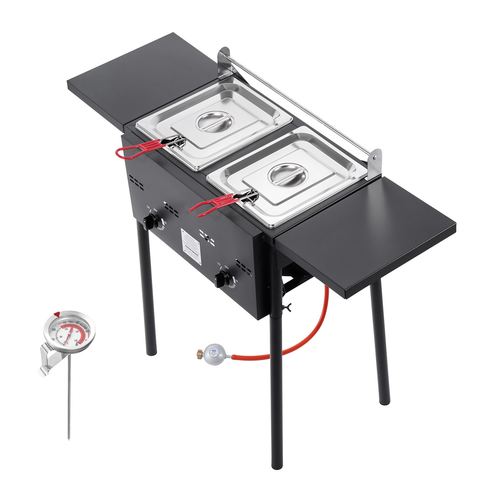 ⚡️Factory wholesale promotion 80% OFF⚡️ Outdoor Propane Deep Fryer, Dual-Tank 8QTx2 Commercial Fryer, Stainless Steel Cooker with Foldable Platform