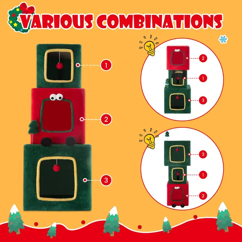 Spring Sale💥Christmas Tree Cat Tower with Ornament Balls & Cozy Condo