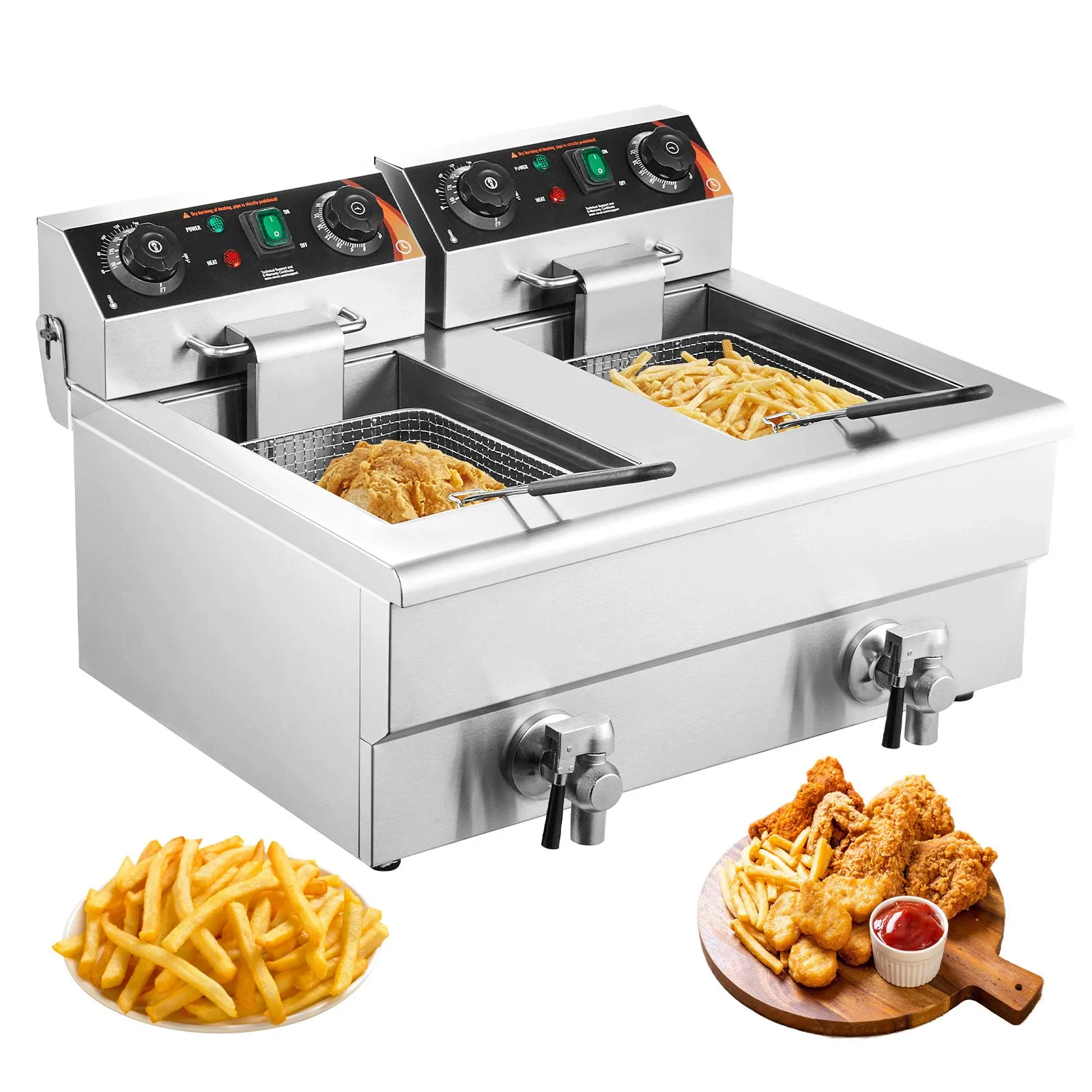 ⚡️Factory wholesale promotion 80% OFF⚡️ Commercial Deep Fryer, Dual Tank 3000W Electric Countertop Fryer with Basket, 2 x 11.6Qt/11L Double Stainless Steel Oil Fryer with Oil Filtration, Time & Temp Control, for Kitchen Restaurant Use