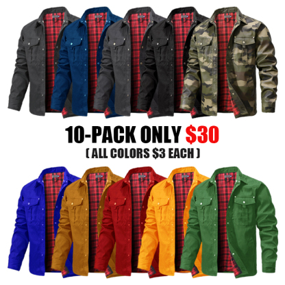 Men's Flannel Lined Shacket Jacket Plaid Brushed Lining Cowboy Western Twill Outdoor Shirt Jacket