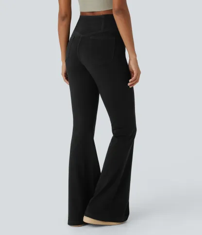 LBF-⚡High Waisted Crossover Pocket Washed Stretchy Knit Casual Super Flare Jeans⚡