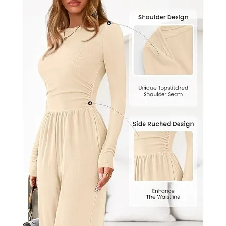 Women's Fall 2-Piece Set  ̈C Top & Wide-Leg Pants