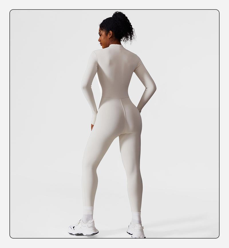 Women's Solid Zip-Up Skiing Jumpsuit by MFVIM - Casual Sporty Long-Sleeve Jumpsuit for Skiing and Cycling, Ladies' Activewear for Fall and Winter Workout Gym Clothing