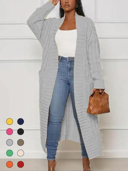 ⚠️Women's Solid Color Textured Drop Shoulder Pocket Longline Cardigan