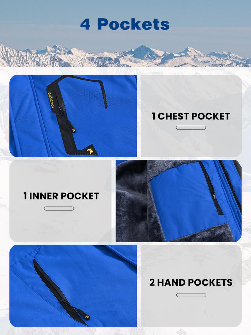 GOPUNE Men's Ski Snow Jacket Waterproof Insulated Fleece Outdoor Mountain Hooded Winter Coat Sporty Breathable Outerwear big tall men clothing Size up to XXXXL