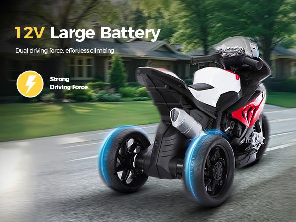 PHI VILLA Kids Electric Motorcycle with BMW Authorized, 12V Ride on Toy for Toddlers Battery Powered 3-Wheel Stable Design with Horn, Music & LED Lights