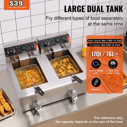 ⚡️Factory wholesale promotion 80% OFF⚡️ Commercial Deep Fryer, Dual Tank 3000W Electric Countertop Fryer with Basket, 2 x 11.6Qt/11L Double Stainless Steel Oil Fryer with Oil Filtration, Time & Temp Control, for Kitchen Restaurant Use