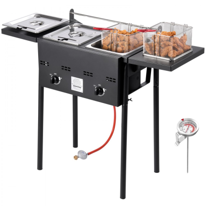 ⚡️Factory wholesale promotion 80% OFF⚡️ Outdoor Propane Deep Fryer, Dual-Tank 8QTx2 Commercial Fryer, Stainless Steel Cooker with Foldable Platform