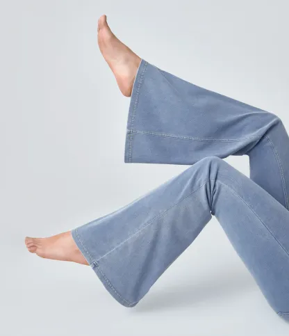 LBF-⚡High Waisted Crossover Pocket Washed Stretchy Knit Casual Super Flare Jeans⚡