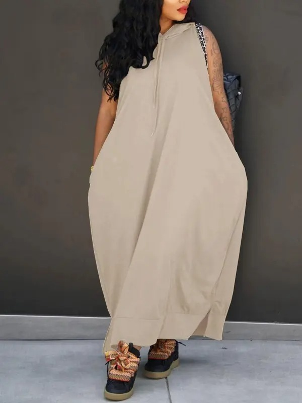 🔥 Limited-Time Deal – Save Up To 80% !Women's Plain Drawstring Hooded Tank Dress, Casual Pocket Sleeveless Maxi Dress for Summer, Fashion Women's Clothing for Daily Wear