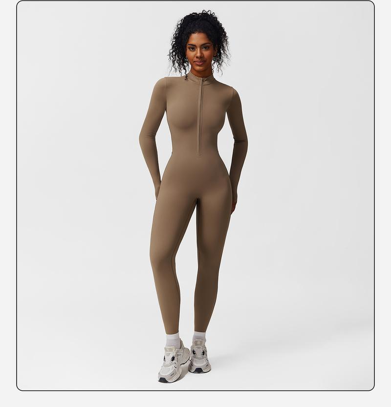 Women's Solid Zip-Up Skiing Jumpsuit by MFVIM - Casual Sporty Long-Sleeve Jumpsuit for Skiing and Cycling, Ladies' Activewear for Fall and Winter Workout Gym Clothing