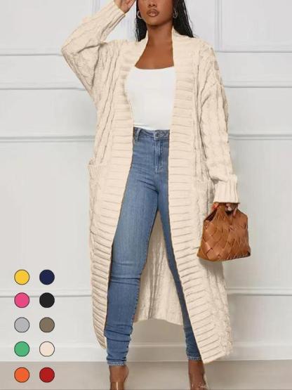 ⚠️Women's Solid Color Textured Drop Shoulder Pocket Longline Cardigan