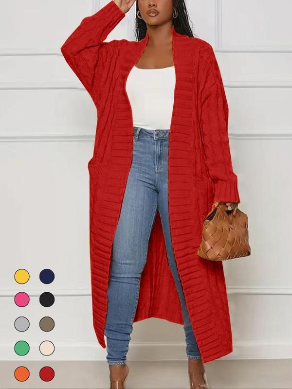 ⚠️Women's Solid Color Textured Drop Shoulder Pocket Longline Cardigan