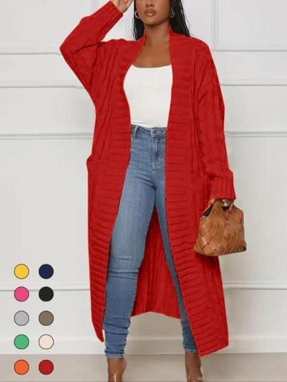⚠️Women's Solid Color Textured Drop Shoulder Pocket Longline Cardigan