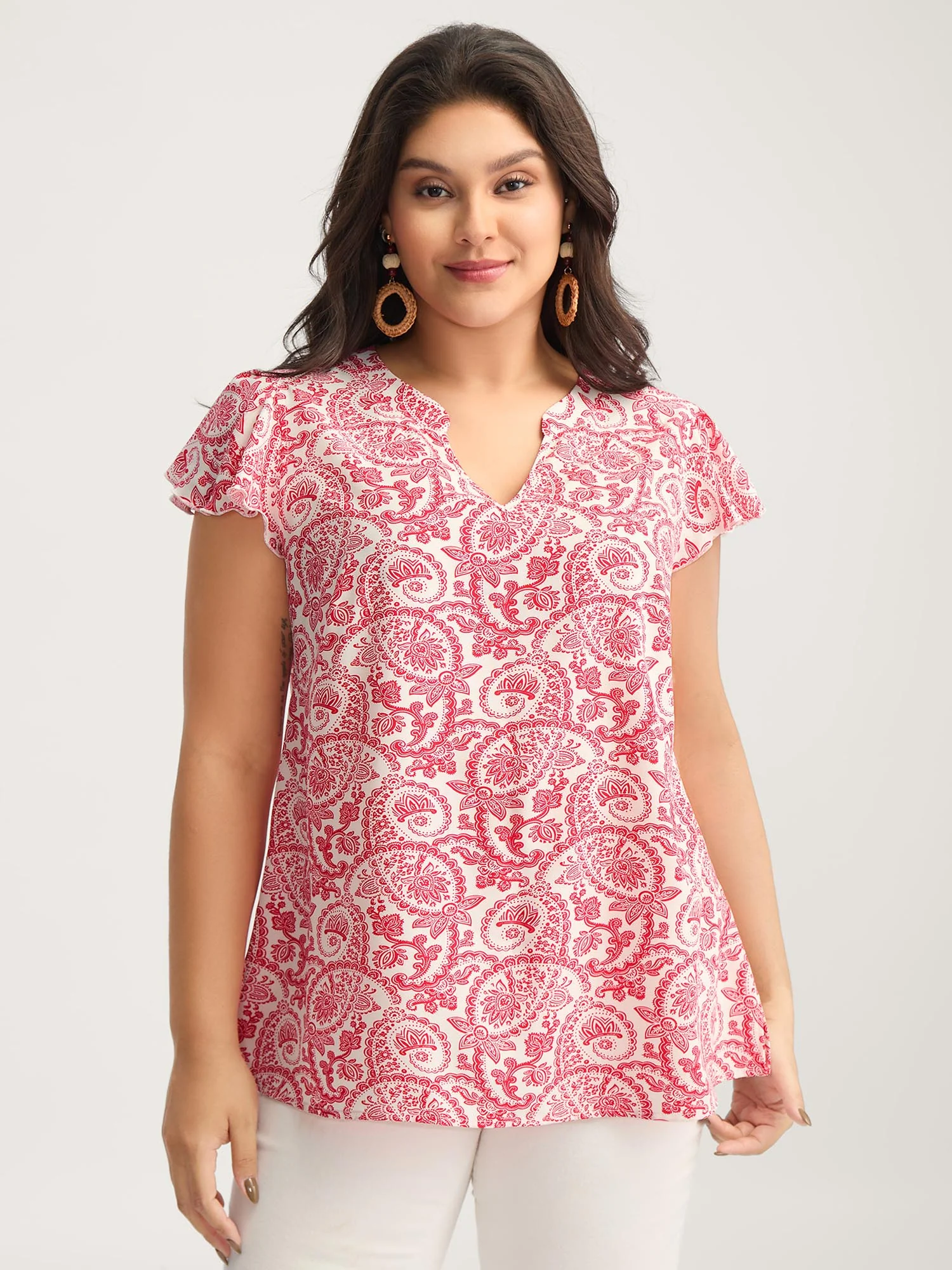 Paisley Print Notched Collar Blouse