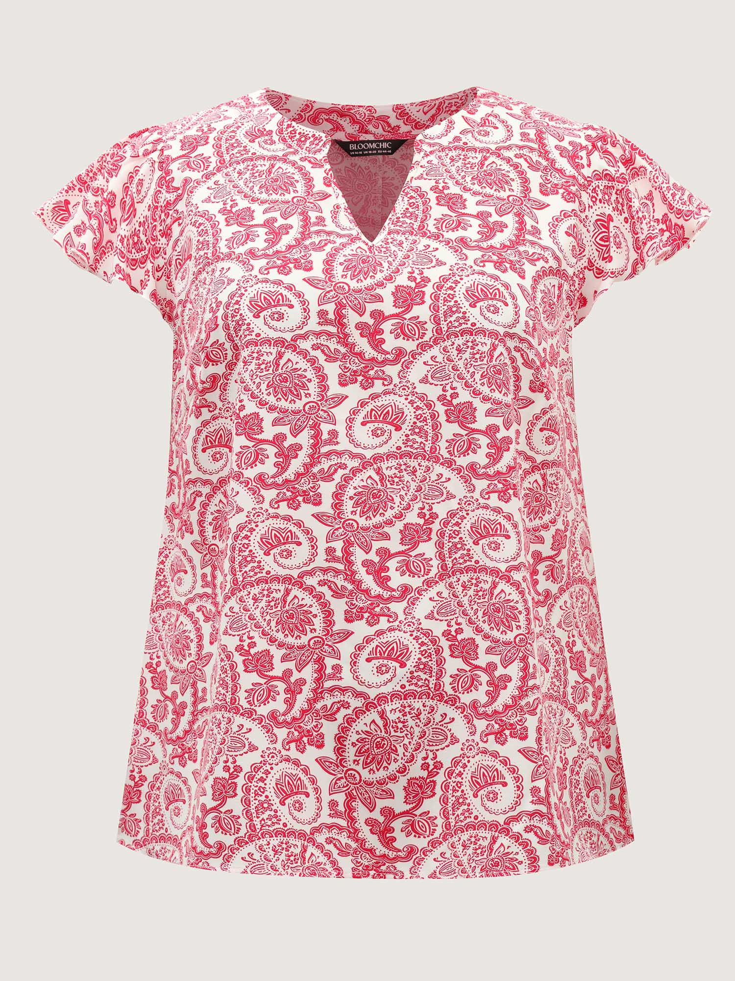 Paisley Print Notched Collar Blouse