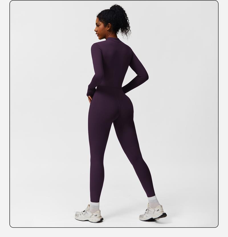 Women's Solid Zip-Up Skiing Jumpsuit by MFVIM - Casual Sporty Long-Sleeve Jumpsuit for Skiing and Cycling, Ladies' Activewear for Fall and Winter Workout Gym Clothing