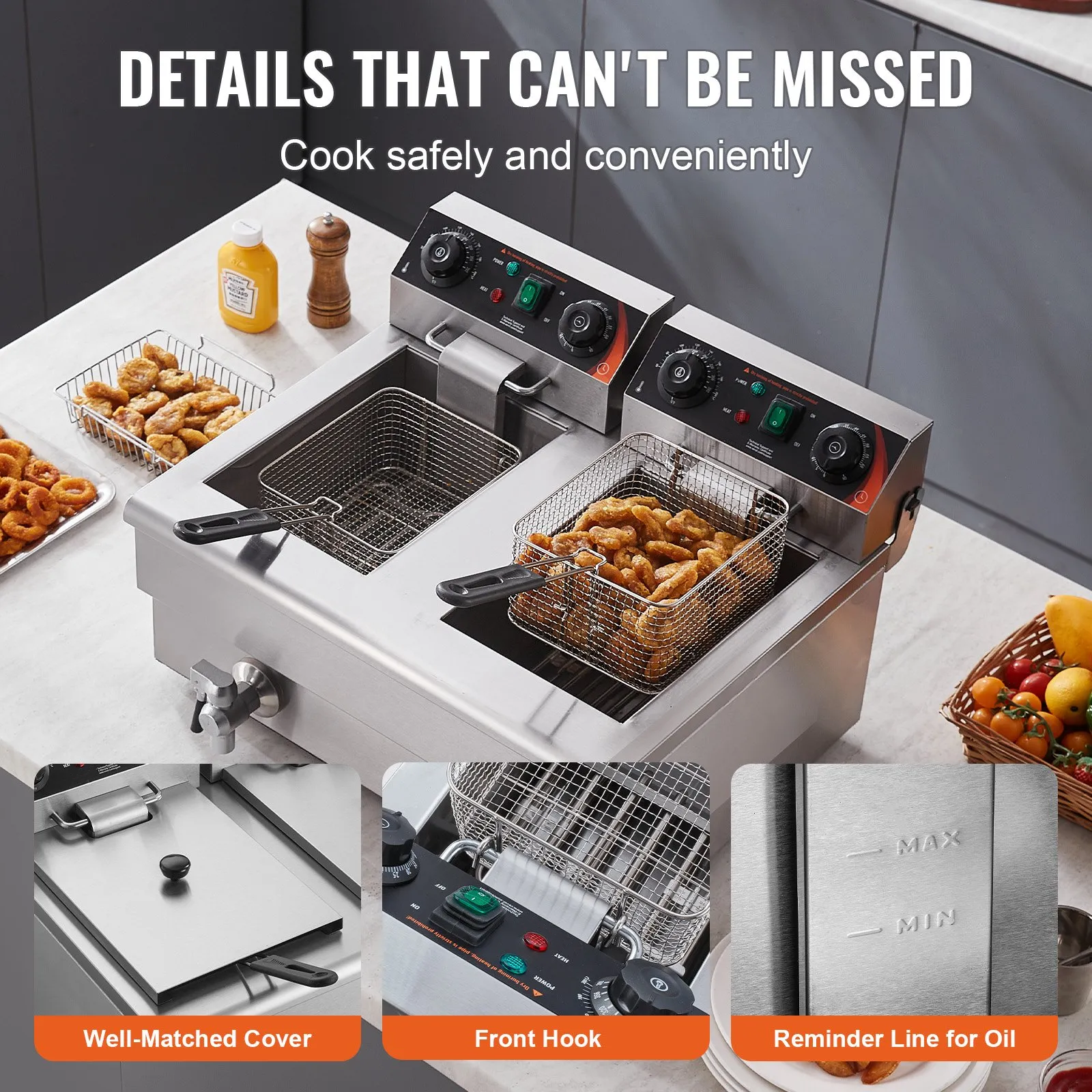 ⚡️Factory wholesale promotion 80% OFF⚡️ Commercial Deep Fryer, Dual Tank 3000W Electric Countertop Fryer with Basket, 2 x 11.6Qt/11L Double Stainless Steel Oil Fryer with Oil Filtration, Time & Temp Control, for Kitchen Restaurant Use