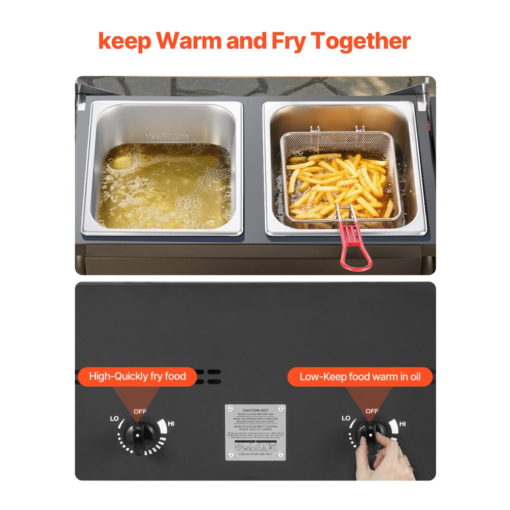 ⚡️Factory wholesale promotion 80% OFF⚡️ Outdoor Propane Deep Fryer, Dual-Tank 8QTx2 Commercial Fryer, Stainless Steel Cooker with Foldable Platform