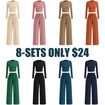 Women's Fall 2-Piece Set  ̈C Top & Wide-Leg Pants