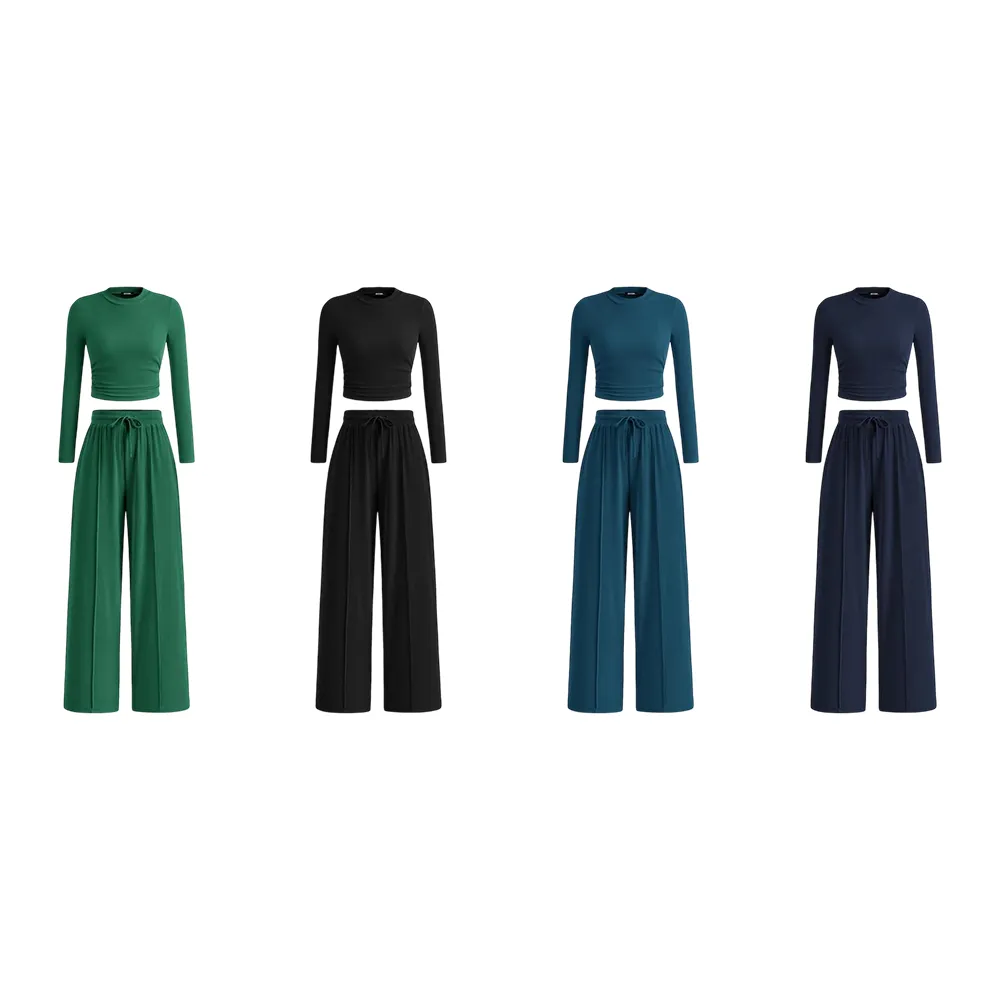 Women's Fall 2-Piece Set  ̈C Top & Wide-Leg Pants