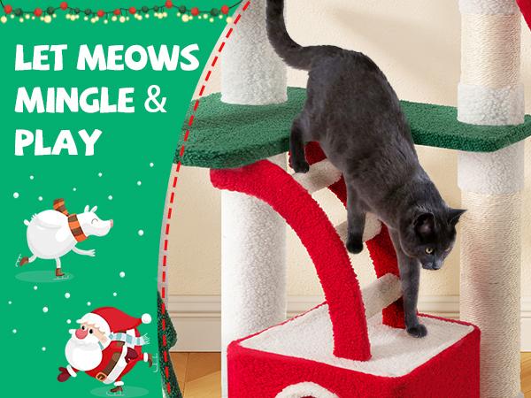 SHA CERLIN Christmas Tree Cat Tower with Ornament Balls & Cozy Condo, Holiday Themed Cat Activity Center for Indoor Kittens & Adult Cats#ChristmasGifts#TikTokShopBlackFriday