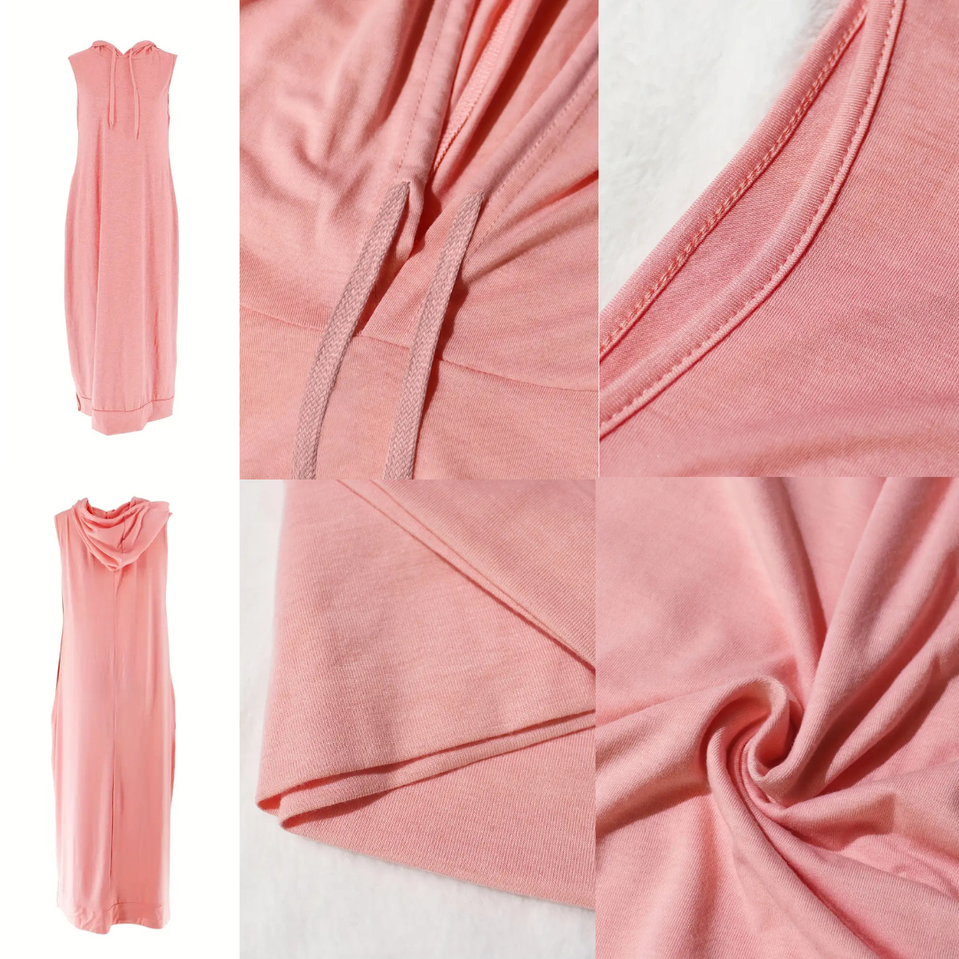 🔥 Limited-Time Deal – Save Up To 80% !Women's Plain Drawstring Hooded Tank Dress, Casual Pocket Sleeveless Maxi Dress for Summer, Fashion Women's Clothing for Daily Wear