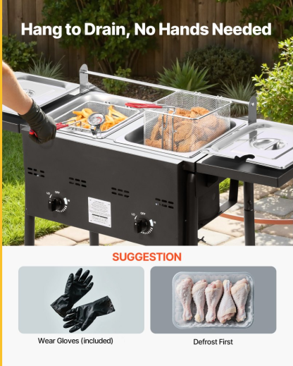 ⚡️Factory wholesale promotion 80% OFF⚡️ Outdoor Propane Deep Fryer, Dual-Tank 8QTx2 Commercial Fryer, Stainless Steel Cooker with Foldable Platform
