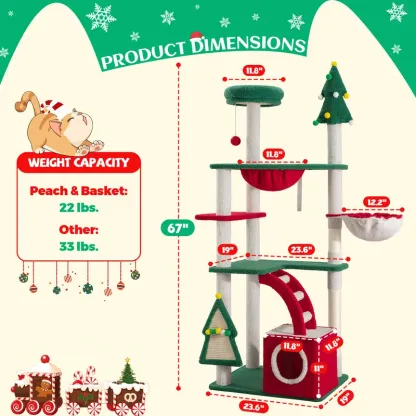 Spring Sale💥Christmas Tree Cat Tower with Ornament Balls & Cozy Condo