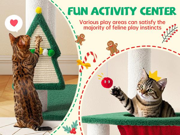 SHA CERLIN Christmas Tree Cat Tower with Ornament Balls & Cozy Condo, Holiday Themed Cat Activity Center for Indoor Kittens & Adult Cats#ChristmasGifts#TikTokShopBlackFriday