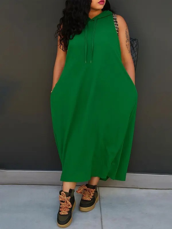 🔥 Limited-Time Deal – Save Up To 80% !Women's Plain Drawstring Hooded Tank Dress, Casual Pocket Sleeveless Maxi Dress for Summer, Fashion Women's Clothing for Daily Wear