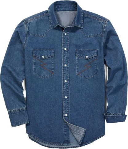 🔥 Limited-Time Deal – Save Up To 80% !🔥Men's Long Sleeve Stone-Washed and Pre-Washed Denim Work Shirt