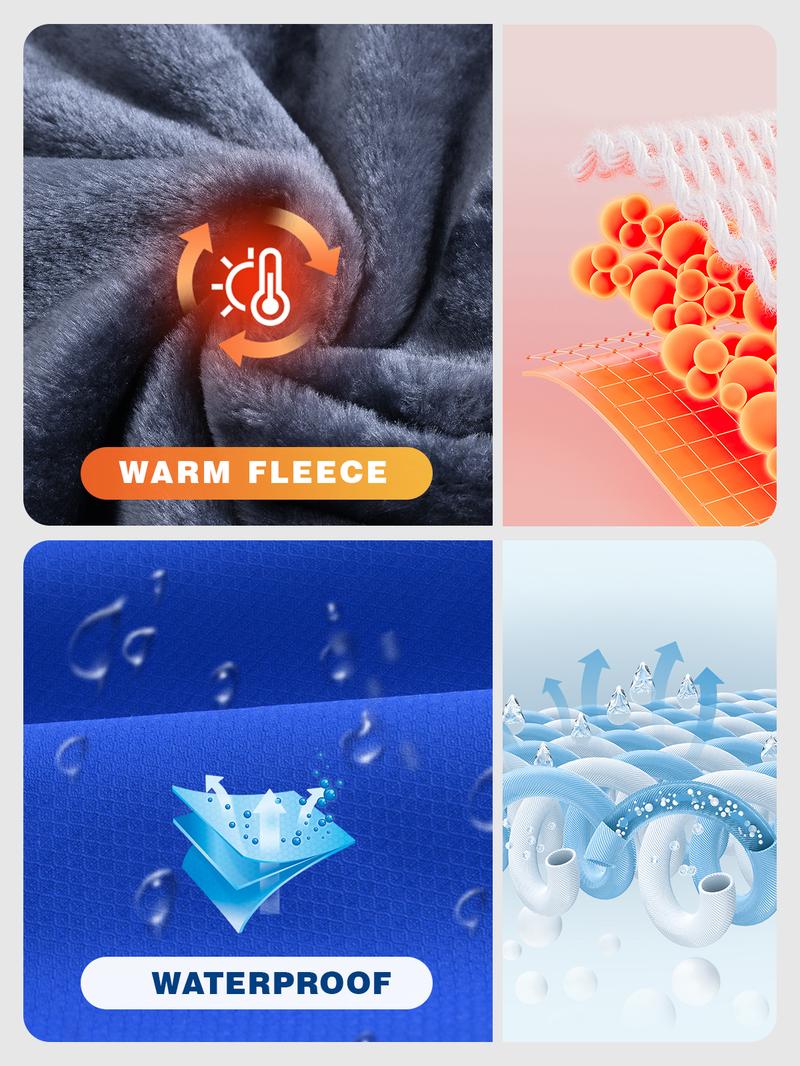 GOPUNE Men's Ski Snow Jacket Waterproof Insulated Fleece Outdoor Mountain Hooded Winter Coat Sporty Breathable Outerwear big tall men clothing Size up to XXXXL